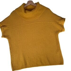 CHICOS Yellow Mustard Short Sleeve Cowl Neck Sweater Knit Top Size 2 (US‎ 12)